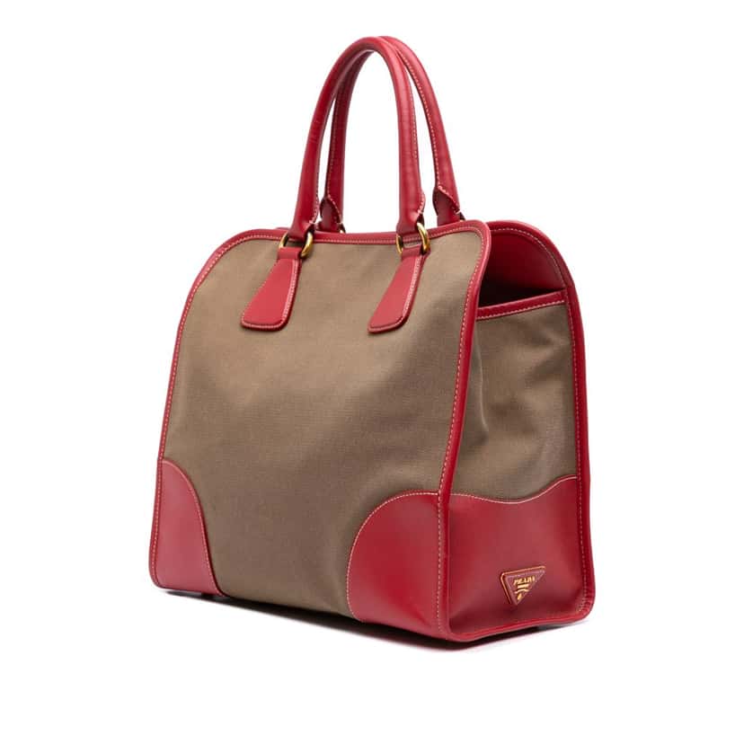 Prada Saffiano Trimmed Canvas Canapa Logo Satchel Brown Canvas Good condition - Back View