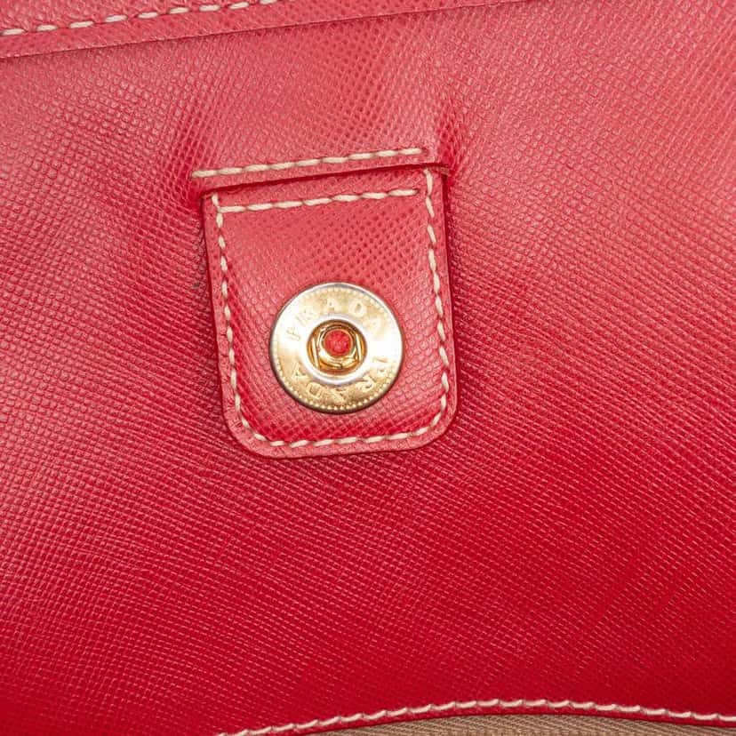 Prada Saffiano Trimmed Canvas Canapa Logo Satchel Brown Canvas Good condition - Box View
