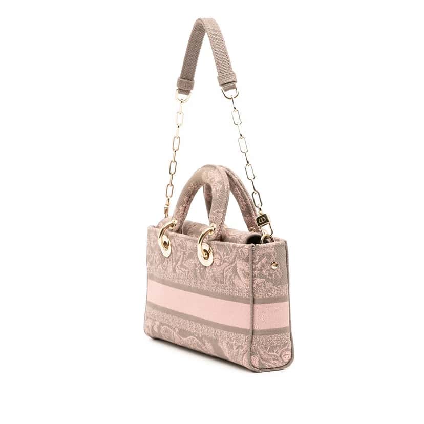 Dior Medium Canvas Embroidered Toile De Jouy Lady D Joy Satchel Pink Canvas Good condition - Back View