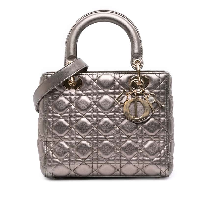 Dior Medium Lambskin Cannage Lady Dior Gold Leather Good condition - Front View
