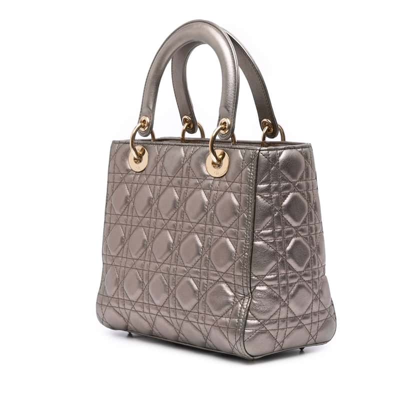 Dior Medium Lambskin Cannage Lady Dior Gold Leather Good condition - Back View