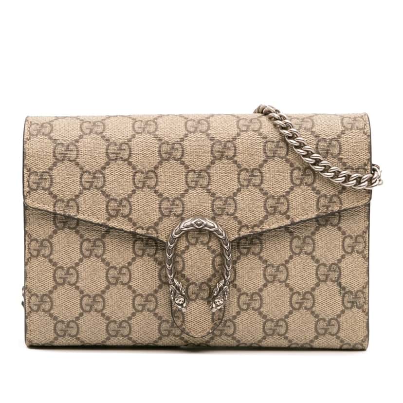 Gucci GG Supreme Dionysus Chain Wallet Brown Canvas Good condition - Front View