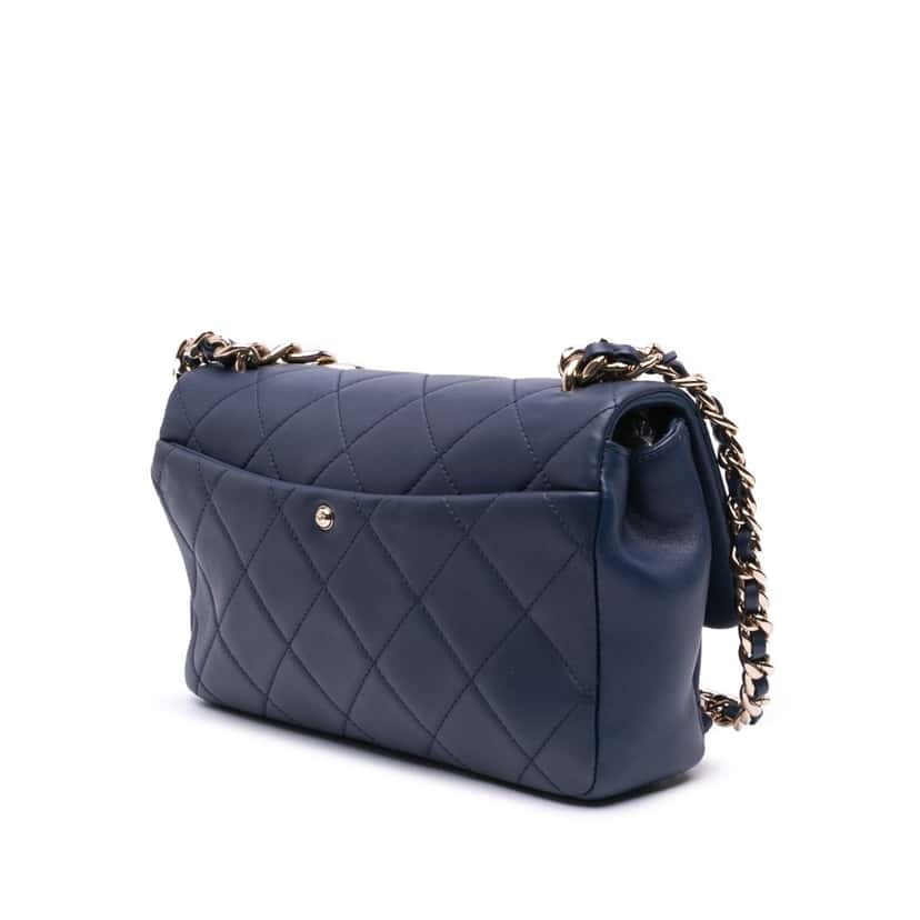 Chanel Small Lambskin Elegant Chain Single Flap Blue Leather Good condition - Back View