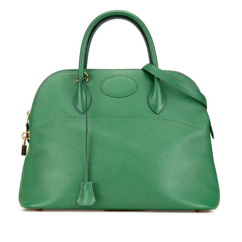 Hermès Courchevel Bolide 35 Green Leather Good condition - Front View