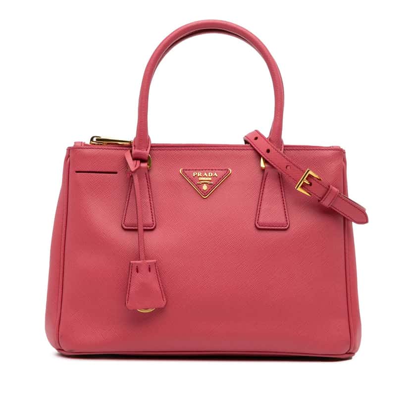 Prada Small Saffiano Lux Galleria Double Zip Satchel Pink Leather Good condition - Front View