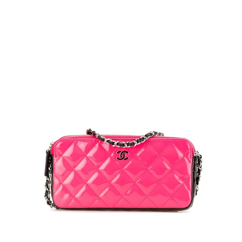 Chanel Bicolor Patent Double Zip Wallet on Chain Pink Leather Good condition - Front View