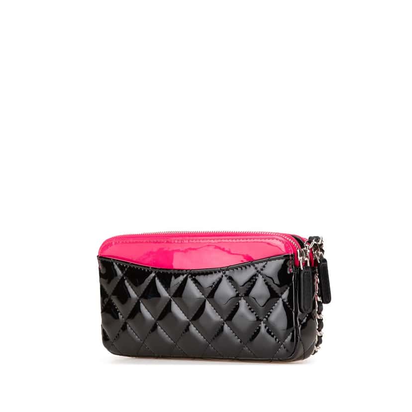 Chanel Bicolor Patent Double Zip Wallet on Chain Pink Leather Good condition - Back View