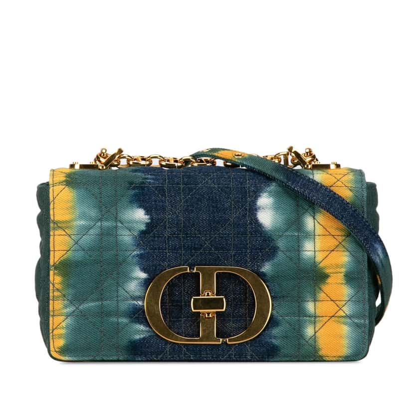 Dior Small Denim Tie-Dye Cannage Caro Bag Blue Denim Good condition - Front View