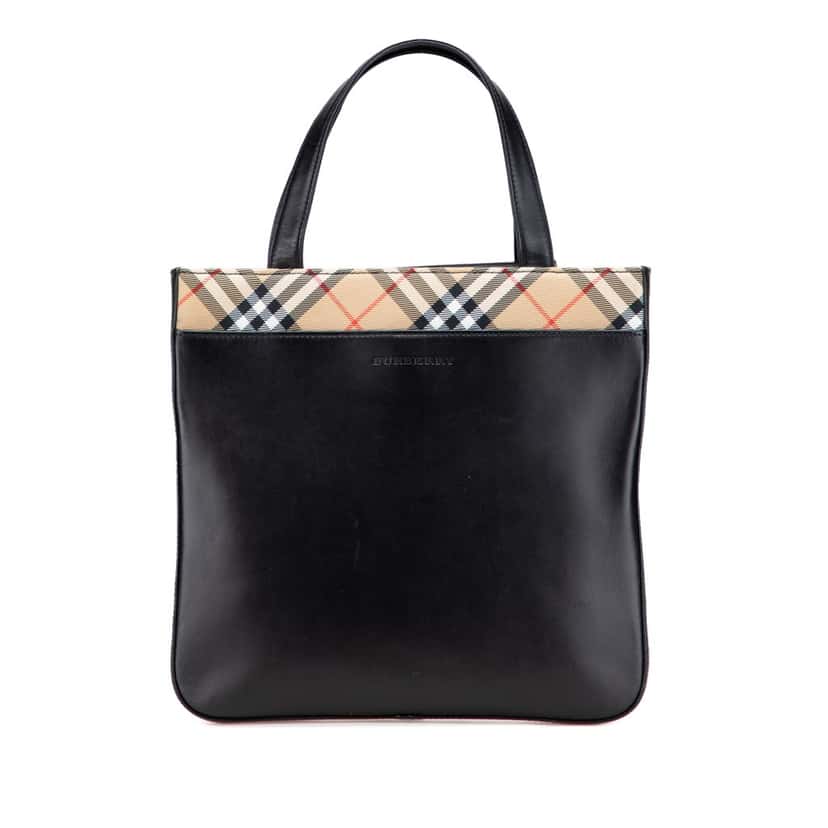Burberry Nova Check Trimmed Leather Handbag Black Leather Good condition - Front View