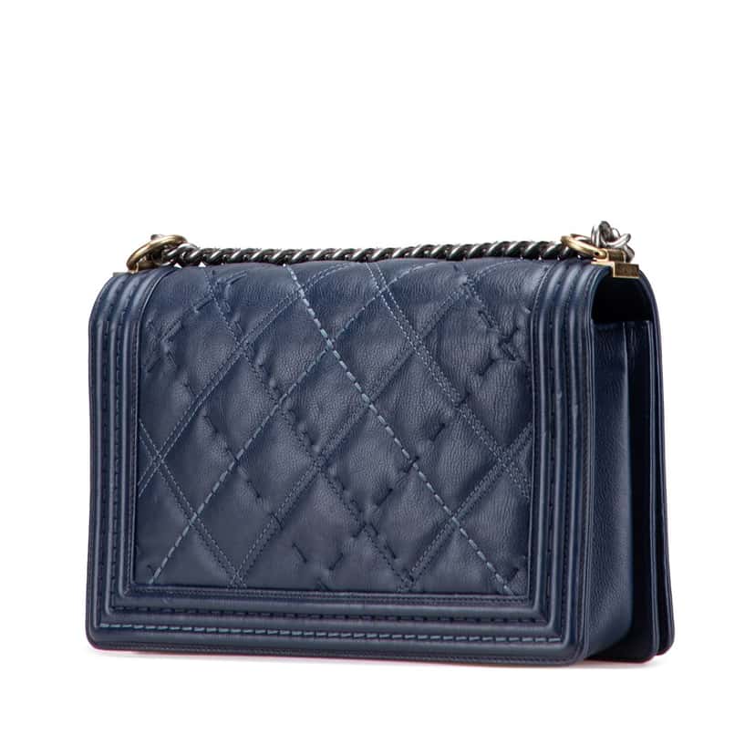 Chanel Medium Stitched Calfskin Boy Flap Blue Leather Good condition - Back View