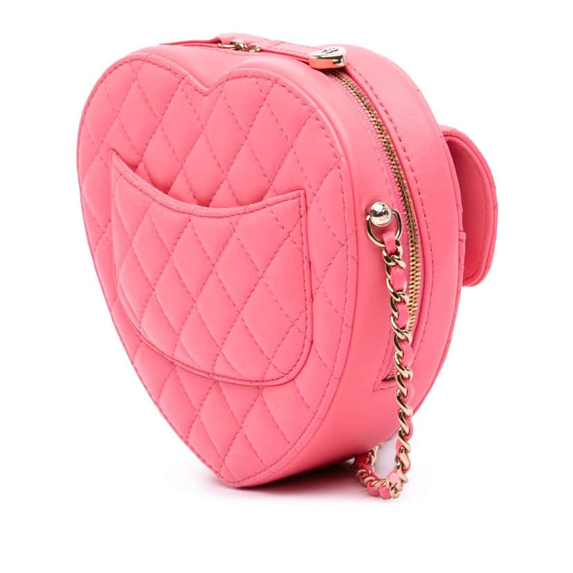 Chanel Lambskin CC in Love Heart Crossbody Pink Leather Good condition - Back View