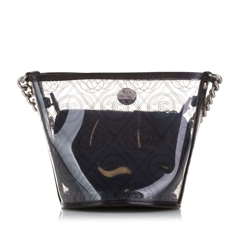 Chanel Crumpled Calfskin PVC Camellia Bucket Black Very good condition - Inside View