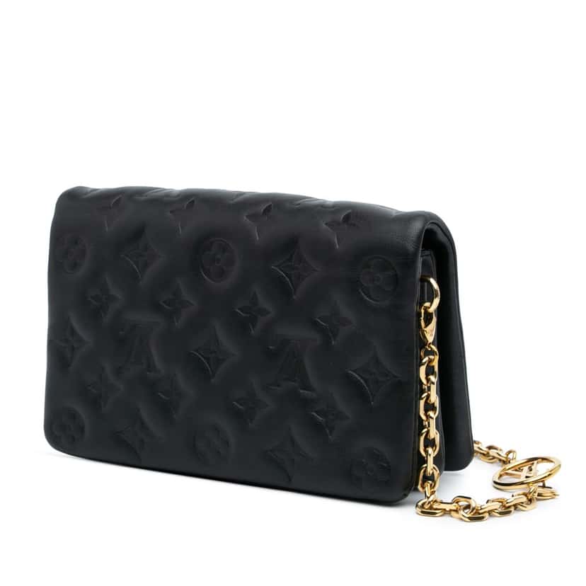 Louis Vuitton Monogram Embossed Pochette Coussin Black Leather Good condition - Back View