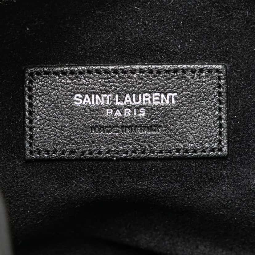 Saint Laurent Small Studded Calfskin Emmanuelle Fringe Bucket Bag Black Leather Good condition - Box View