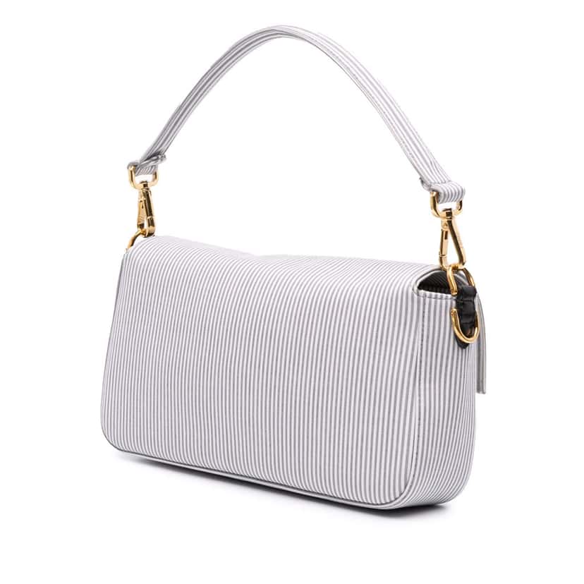 Fendi Medium Striped Canvas Baguette Satchel White Canvas Good condition - Back View