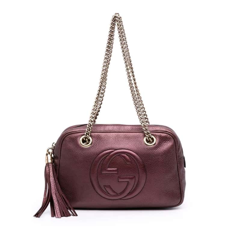 Gucci Metallic Leather Soho Chain Zip Shoulder Bag Red Leather Good condition - Front View