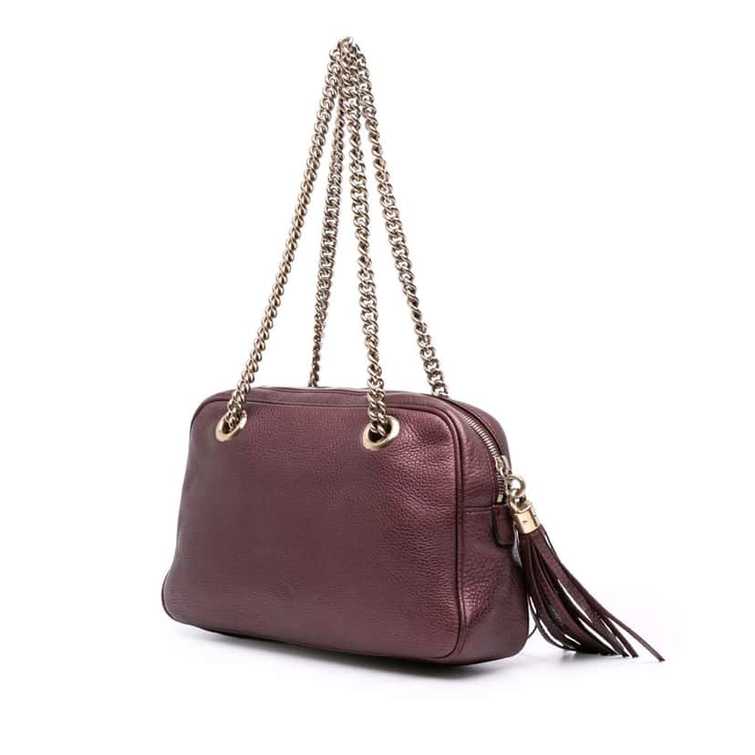 Gucci Metallic Leather Soho Chain Zip Shoulder Bag Red Leather Good condition - Back View