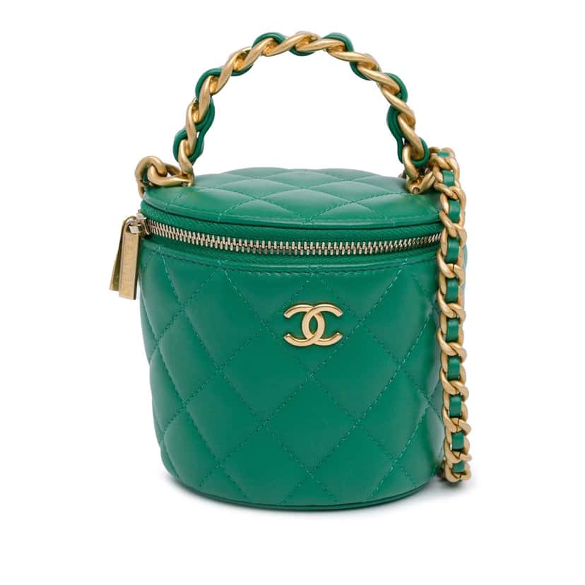 Chanel Quilted Lambskin Afternoon Tea Vanity Case with Chain Green Leather Good condition - Front View