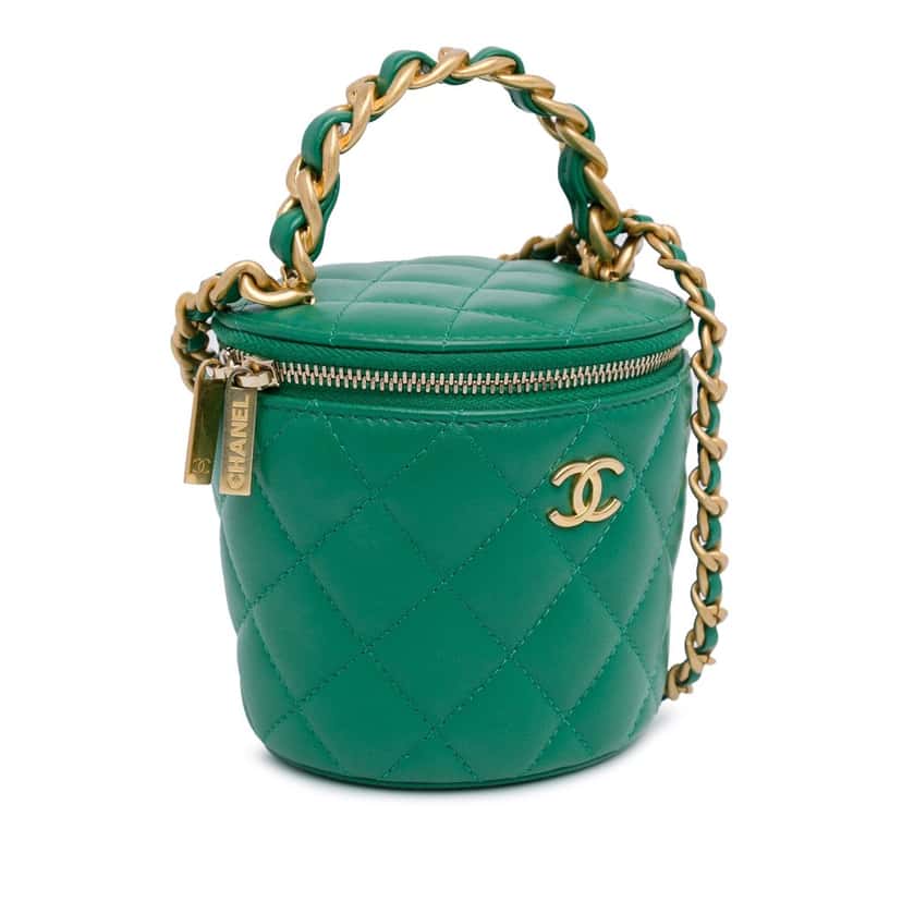 Chanel Quilted Lambskin Afternoon Tea Vanity Case with Chain Green Leather Good condition - Back View