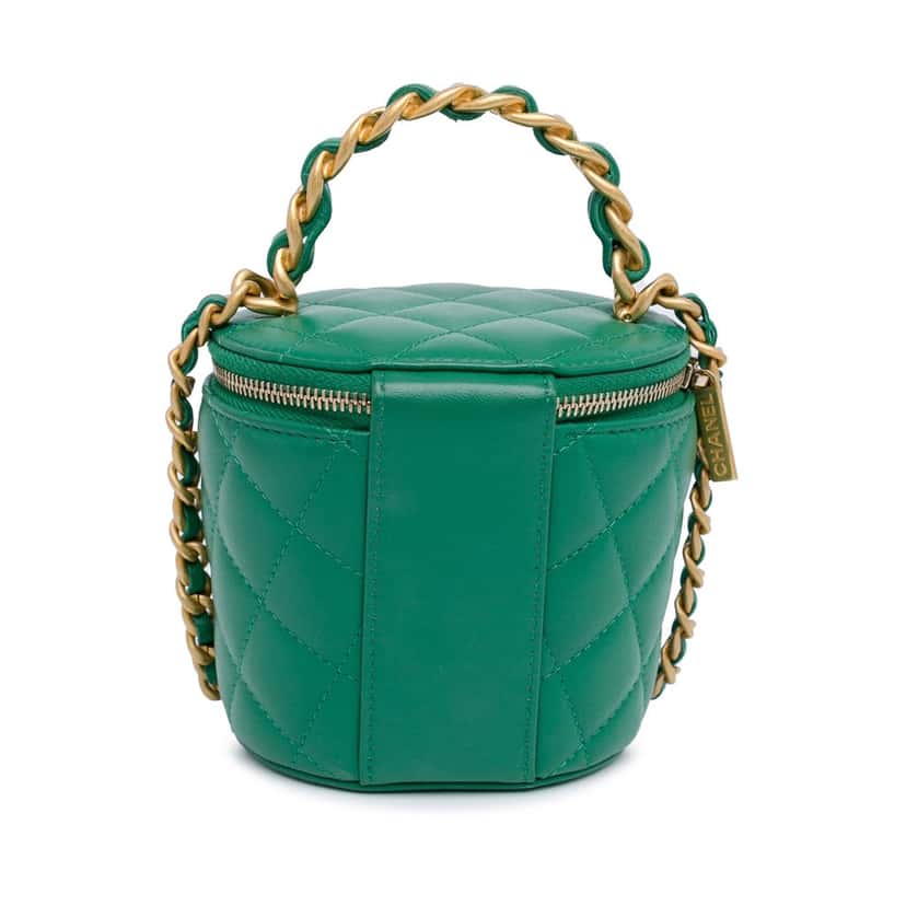 Chanel Quilted Lambskin Afternoon Tea Vanity Case with Chain Green Leather Good condition - Inside View