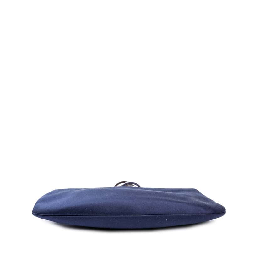 Chanel Satin Crystal Camellia Evening Frame Clutch Blue Satin Good condition - Inside View