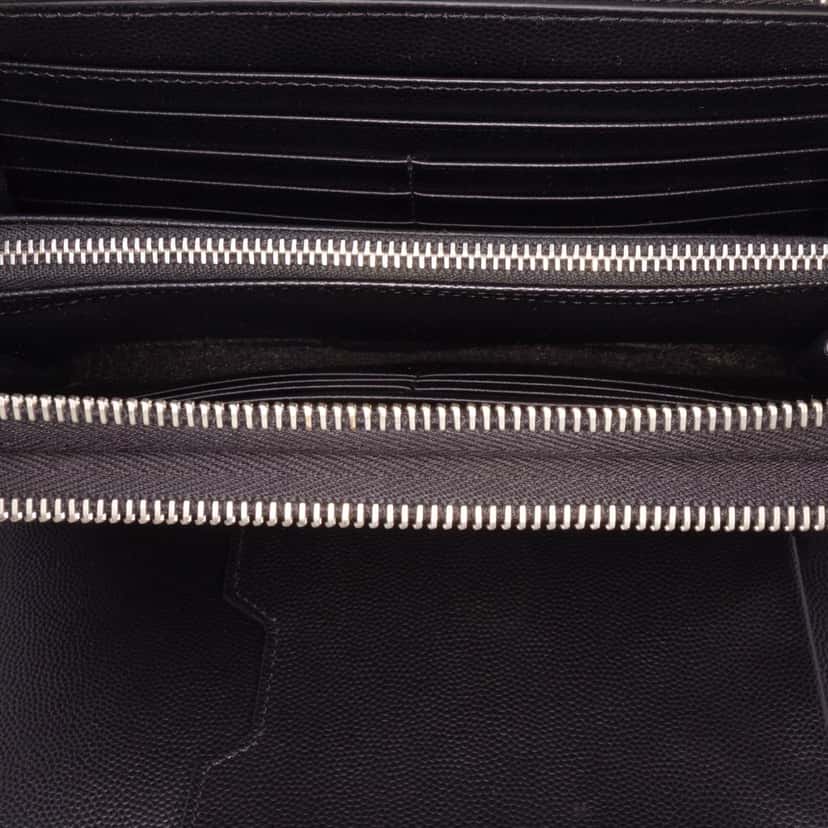 Saint Laurent Grain De Poudre Double Zip Around Travel Organizer Wallet Black Leather Good condition - Model View