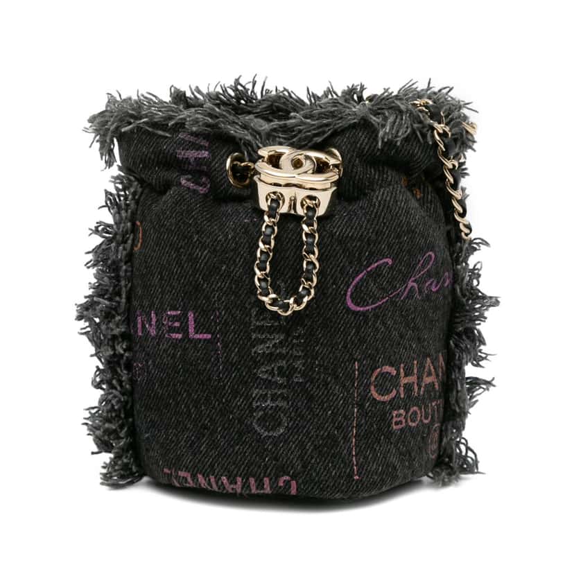 Chanel Mini Denim Mood Bucket with Chain Grey Denim Good condition - Front View