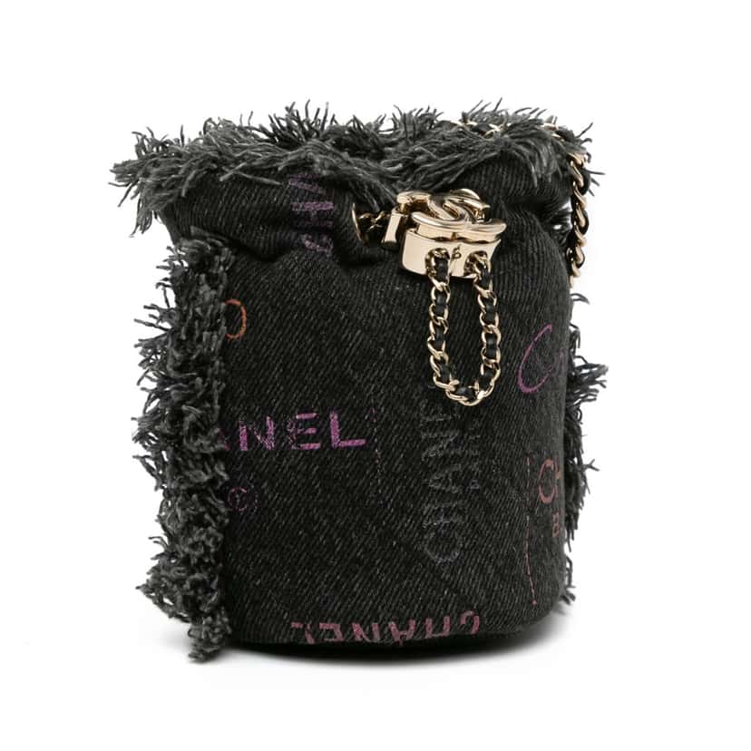 Chanel Mini Denim Mood Bucket with Chain Grey Denim Good condition - Back View