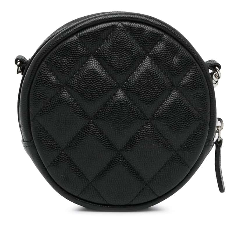 Chanel CC Quilted Caviar Round Clutch With Chain Black Leather Good condition - Model View