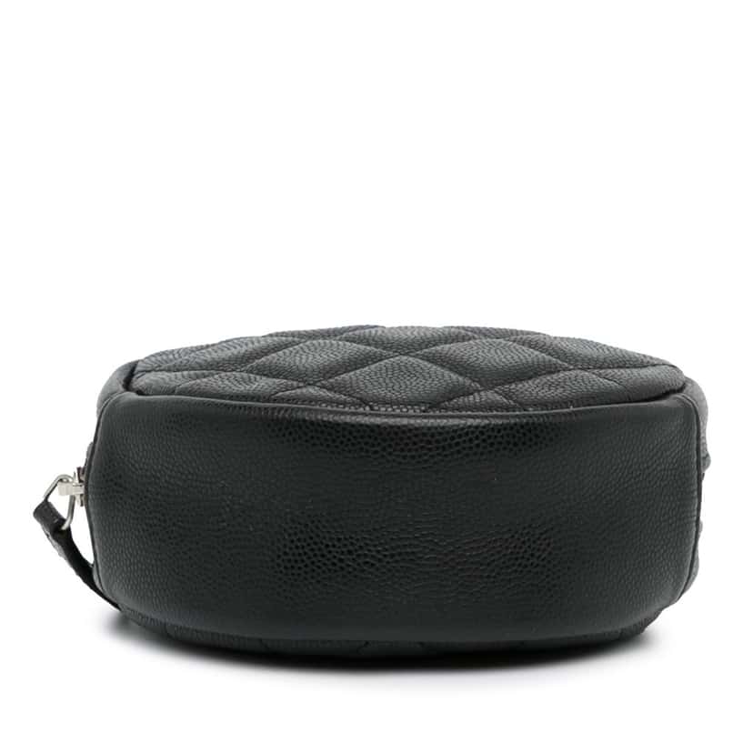 Chanel CC Quilted Caviar Round Clutch With Chain Black Leather Good condition - Box View