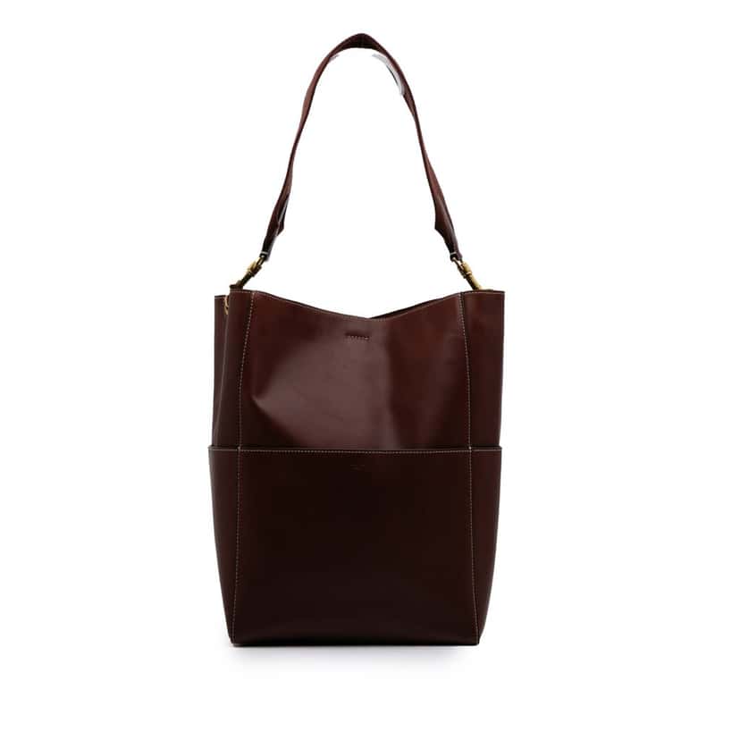 Celine Medium Leather Seau Sangle Bucket Bag Red Leather Good condition - Front View