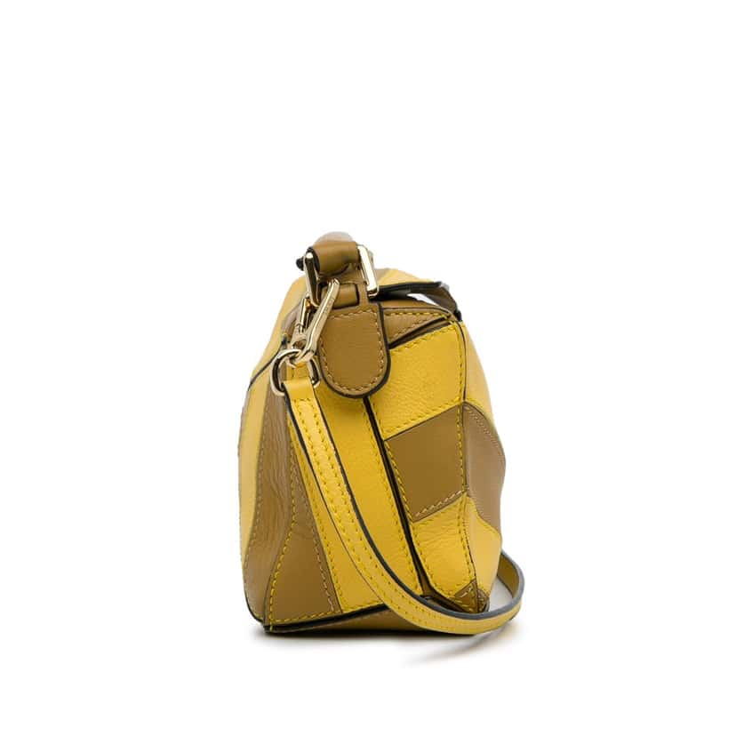 Loewe Mini Calfskin Puzzle Rugby Stripe Satchel Yellow Leather Good condition - Inside View