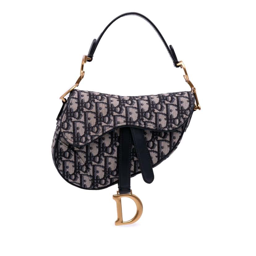 Dior Mini Oblique Canvas Saddle Bag Blue Canvas Good condition - Front View