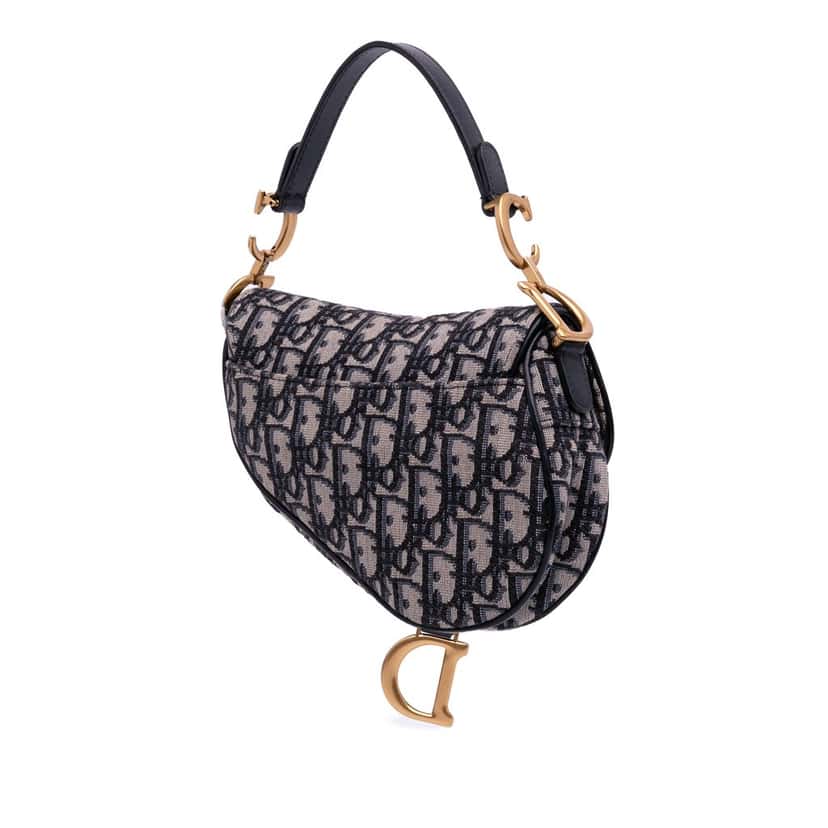 Dior Mini Oblique Canvas Saddle Bag Blue Canvas Good condition - Back View