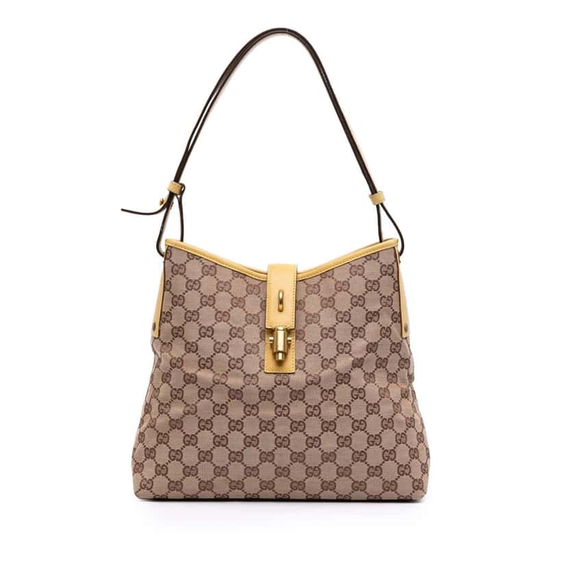 Gucci GG Canvas Piston Shoulder Bag Brown Canvas Good condition - Front View