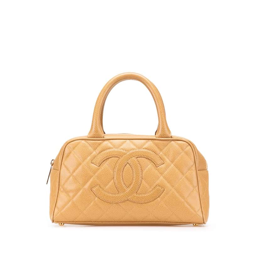 Chanel Small Quilted Caviar Bowler Bag Brown Leather Fair condition - Front View