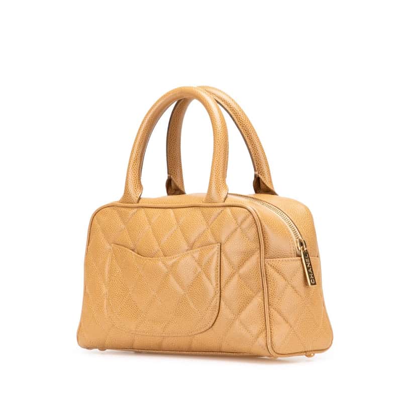 Chanel Small Quilted Caviar Bowler Bag Brown Leather Fair condition - Back View