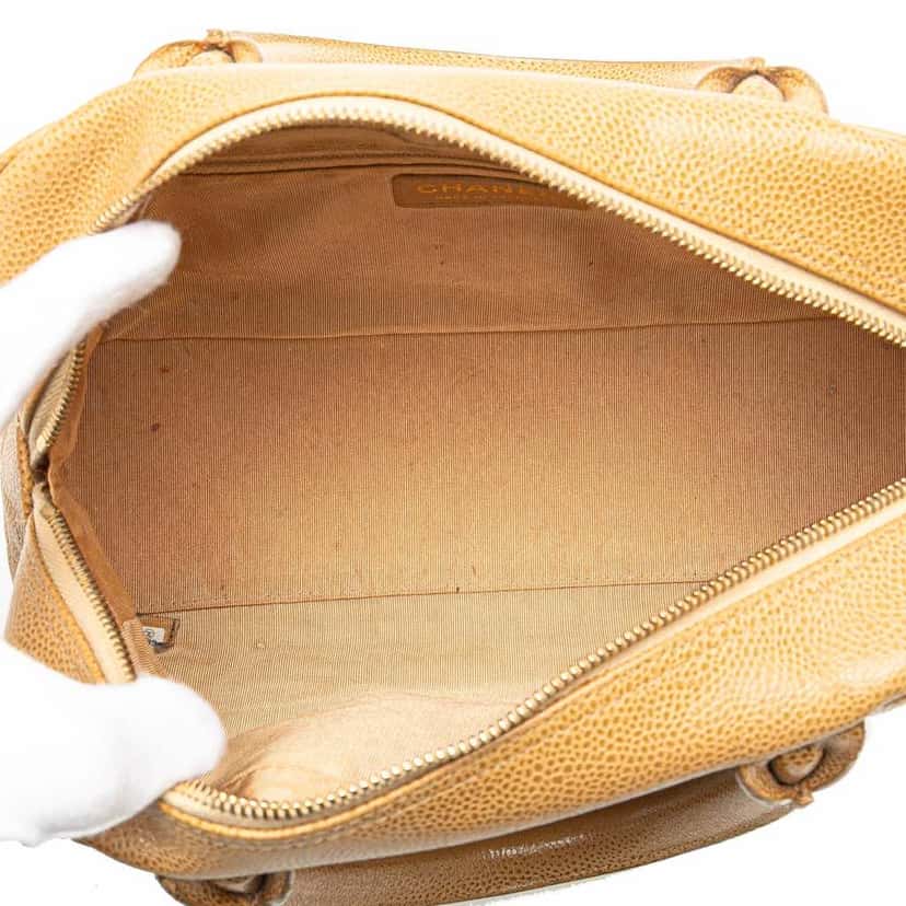 Chanel Small Quilted Caviar Bowler Bag Brown Leather Fair condition - Model View