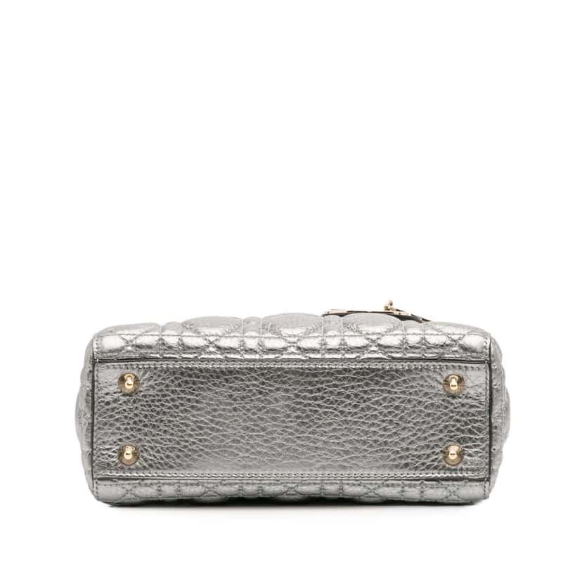 Dior Small Metallic Grained Calfskin Cannage Supple Lady Dior Silver Leather Good condition - Inside View
