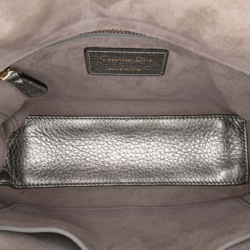 Dior Small Metallic Grained Calfskin Cannage Supple Lady Dior Silver Leather Good condition - Model View
