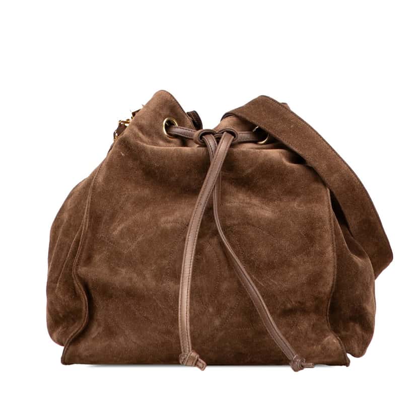 Chanel CC Suede Bucket Bag Brown Leather Good condition - Front View