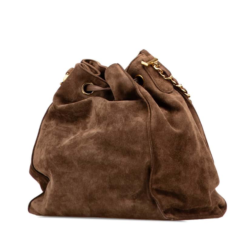 Chanel CC Suede Bucket Bag Brown Leather Good condition - Back View