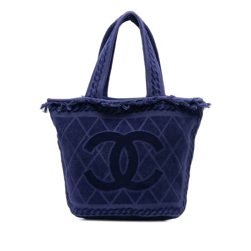 Chanel CC Terry Cloth Beach Tote Blue Cotton Good condition - Front View
