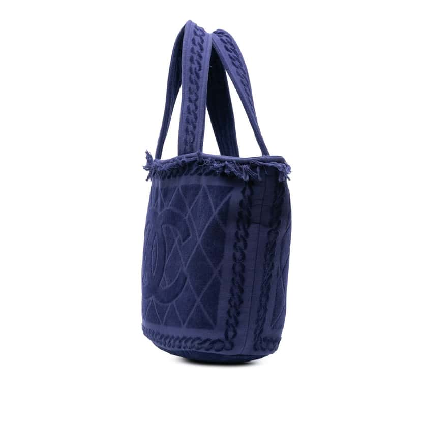 Chanel CC Terry Cloth Beach Tote Blue Cotton Good condition - Back View