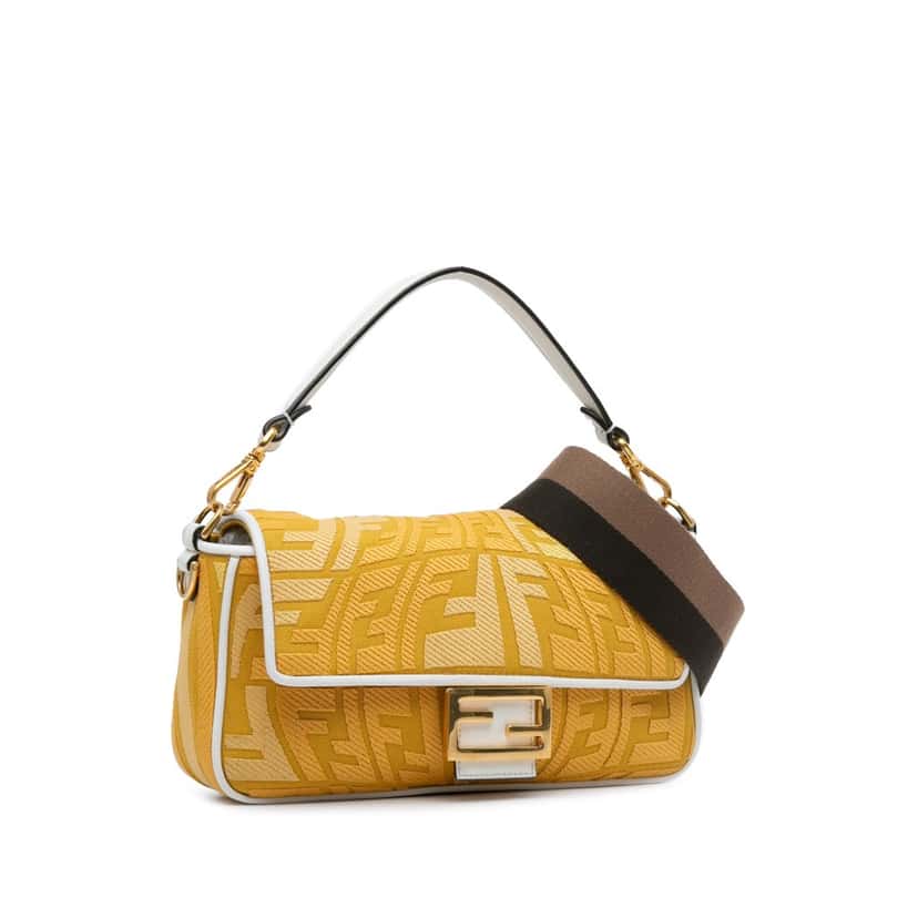 Fendi Sarah Coleman FF Canvas Fisheye  Baguette Satchel Yellow Canvas Good condition - Back View