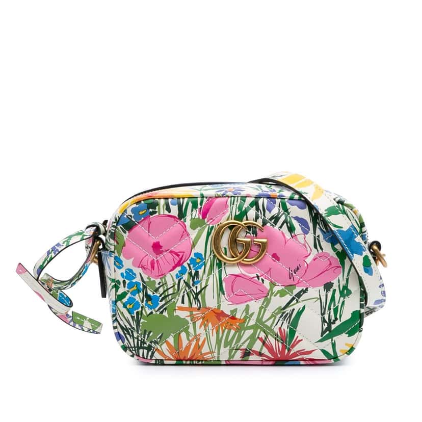 Gucci Ken Scott Mini GG Marmont Floral Printed Matelasse Leather Crossbody White Leather Good condition - Front View