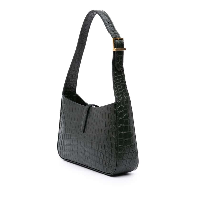 Saint Laurent Croc Embossed Leather Le 5 a 7 Shoulder Bag Green Leather Good condition - Back View