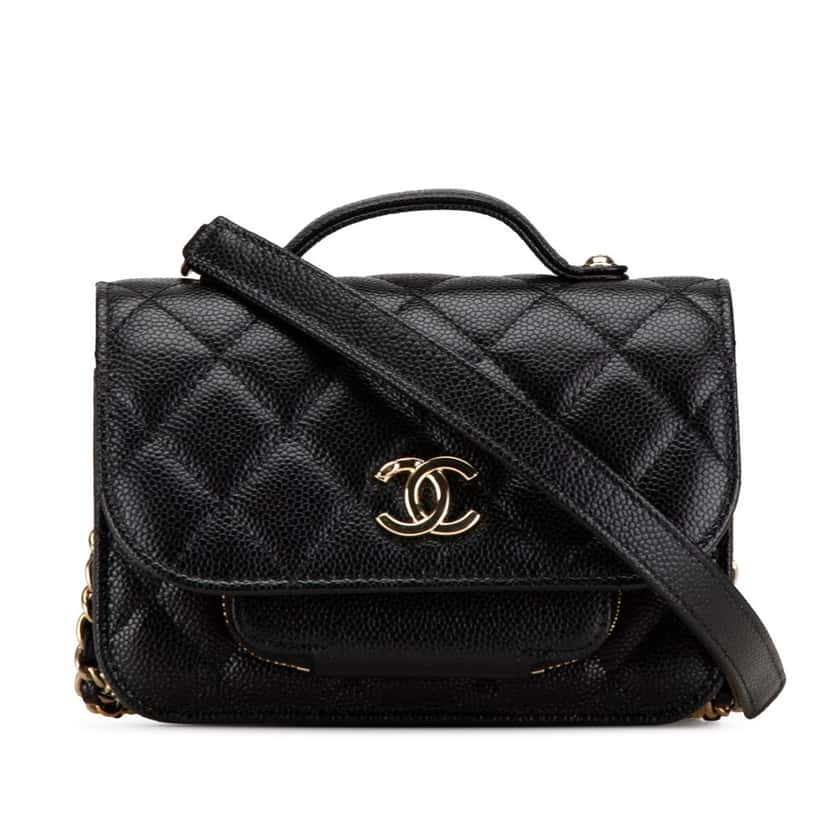 Chanel Mini Caviar Business Affinity Top Handle Bag Black Leather Good condition - Front View