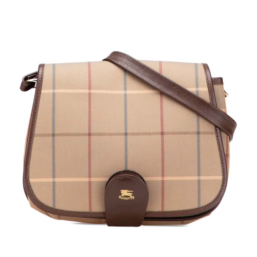 Burberry Vintage Check Canvas Flap Crossbody Brown Canvas Good condition - Front View