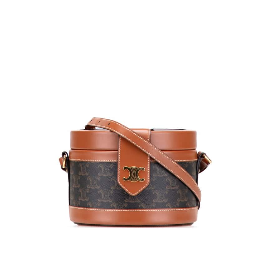 Celine Medium Triomphe Coated Canvas Tambour Crossbody Brown Canvas Good condition - Front View